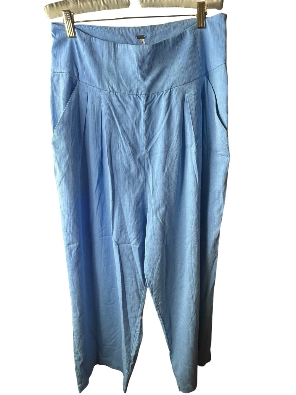 New Free People high waist crop pleated blue pants size 10 pockets side zip
